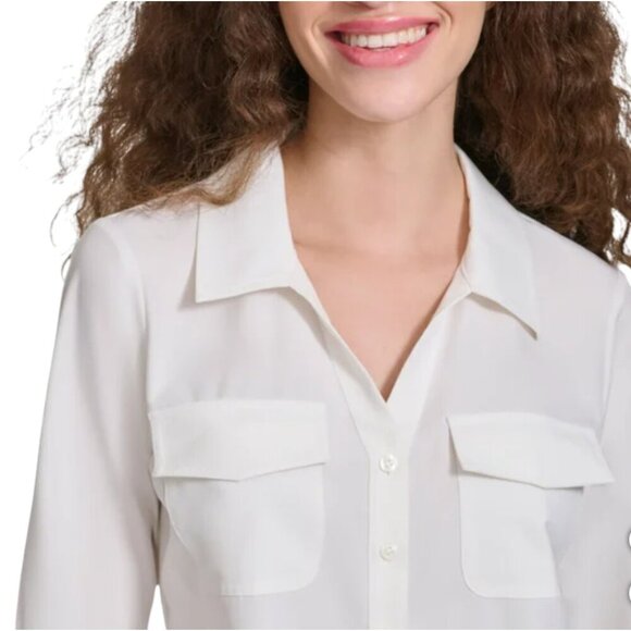 NEW Calvin Klein Jeans Stretch Blouse | White - Picture 4 of 6